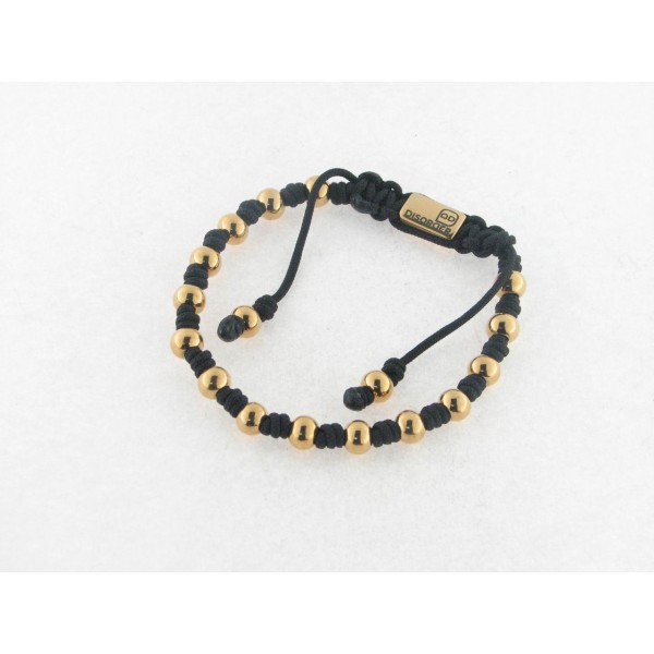 Disorder Pulsera Hilo Negro Bolas 6 mm Acero Dorado