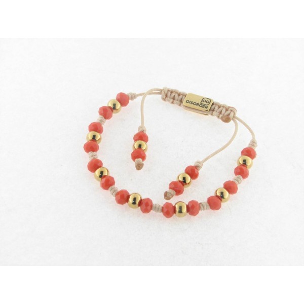 Disorder Pulsera Hilo Beige Bolas 6 mm Acero Dorado