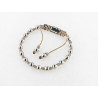 Disorder Pulsera Hilo Beige Bolas 6 mm Acero