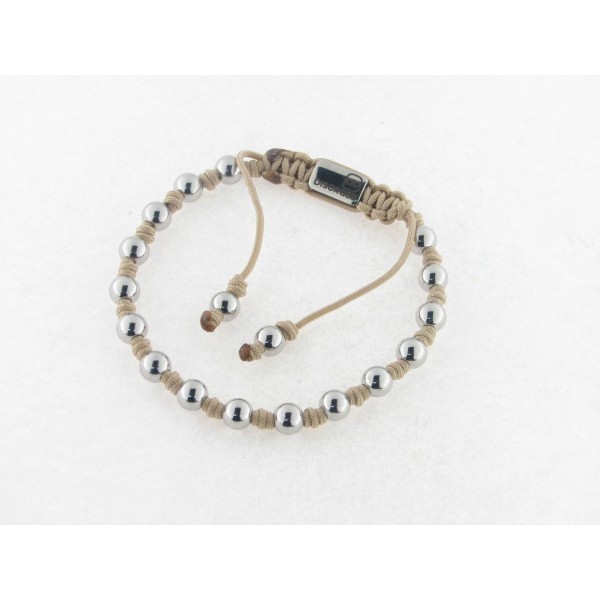 Disorder Pulsera Hilo Beige Bolas 6 mm Acero