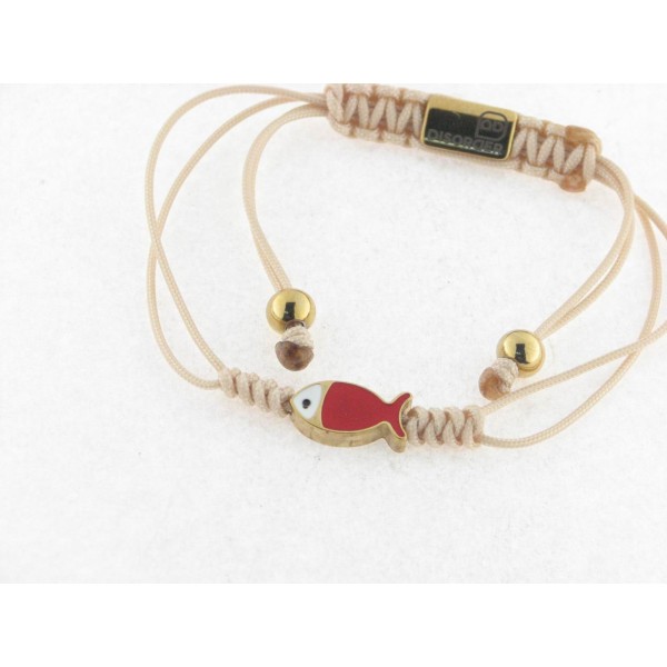 Disorder Pulsera Hilo Beige Bolas Pez Dorado