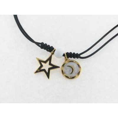 Disorder Collar Hilo Negro Charms Starrs Acero Dorado
