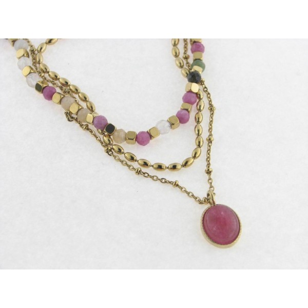 Lotus collar acero chapado piedras