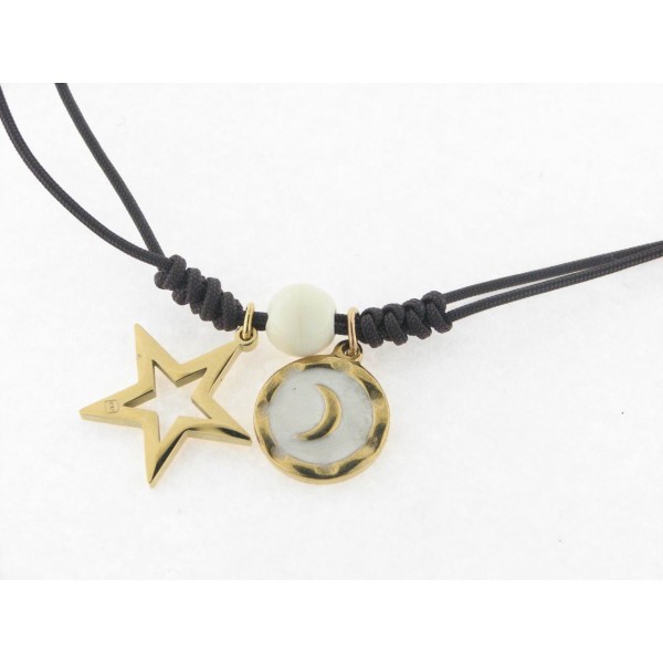 Disorder Collar Hilo Marron Charms Starrs Acero Dorado
