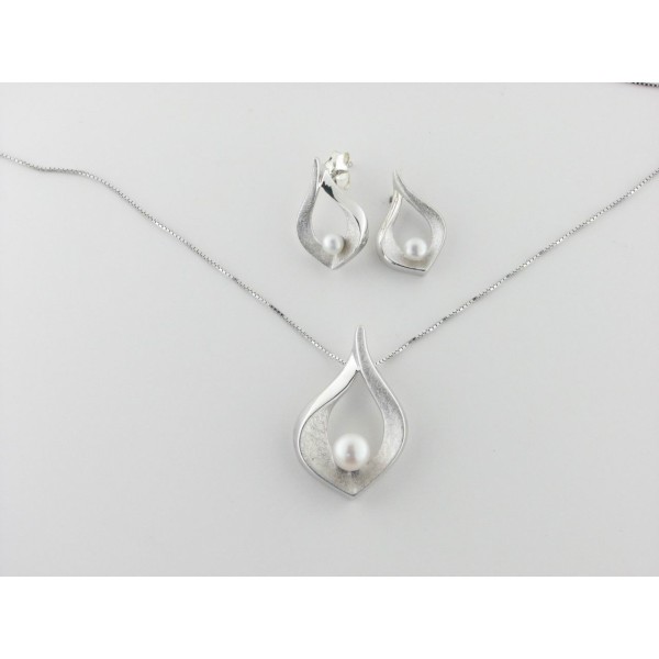 Jgo gargantilla-pendientes plata perlas