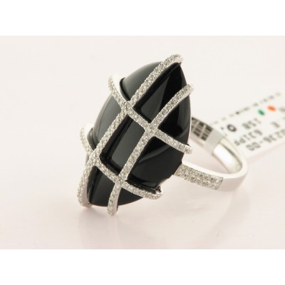 Sortija Oro Blanco Diamantes Piedra Negra