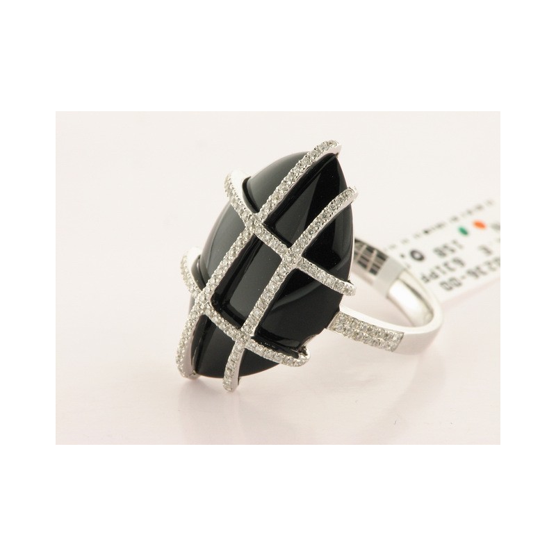 Sortija Oro Blanco Diamantes Piedra Negra