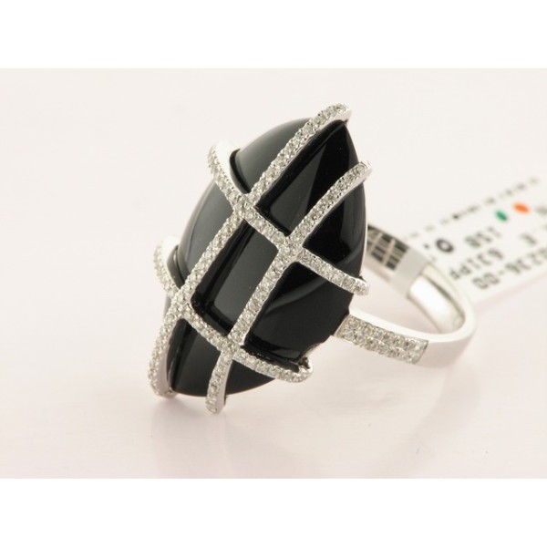 Sortija Oro Blanco Diamantes Piedra Negra
