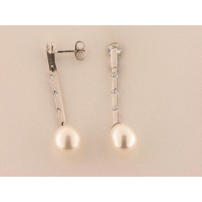 Pendientes Oro Blanco Perla Piedras