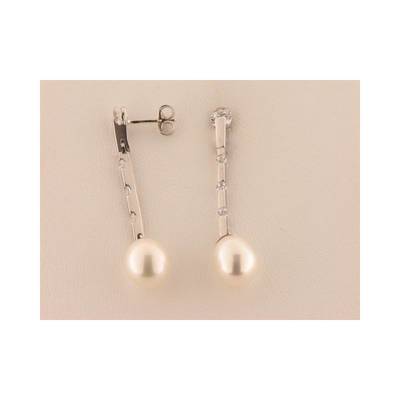 Pendientes Oro Blanco Perla Piedras