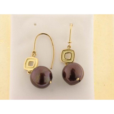 Pendientes Oro Perla Chocolate