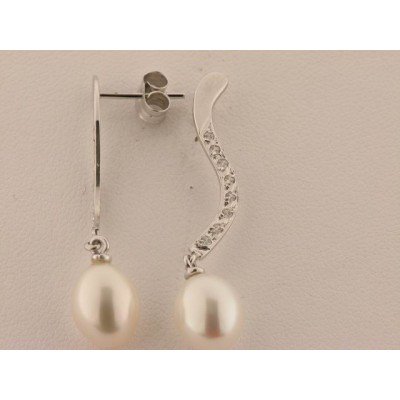 Pendientes Oro Blanco Perla Piedras